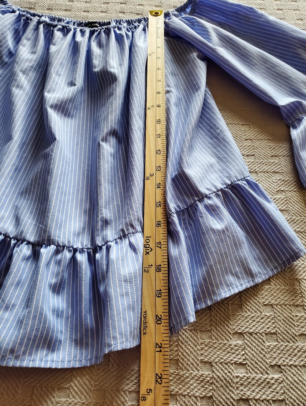Style Envy Striped Off The Shoulder Ruffle Blouse Tiered Flounce Top Vacation - Picture 6 of 12